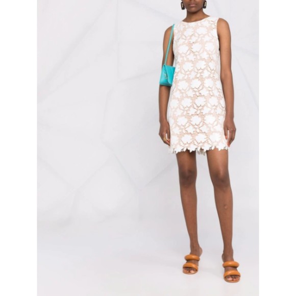 NWT Alice + Olivia Women White Floral Lace Clyde Short Dress Size 14 Round Neck - Picture 1 of 12